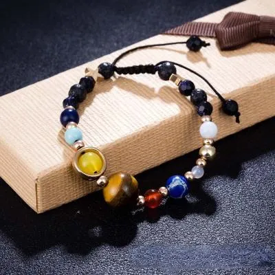 Universe Galaxy Eight Planets Bead Bracelet Solar System Moon Star Natural Stone Strands Bangle  Oil Diffuser Jewelry Drop Shipping