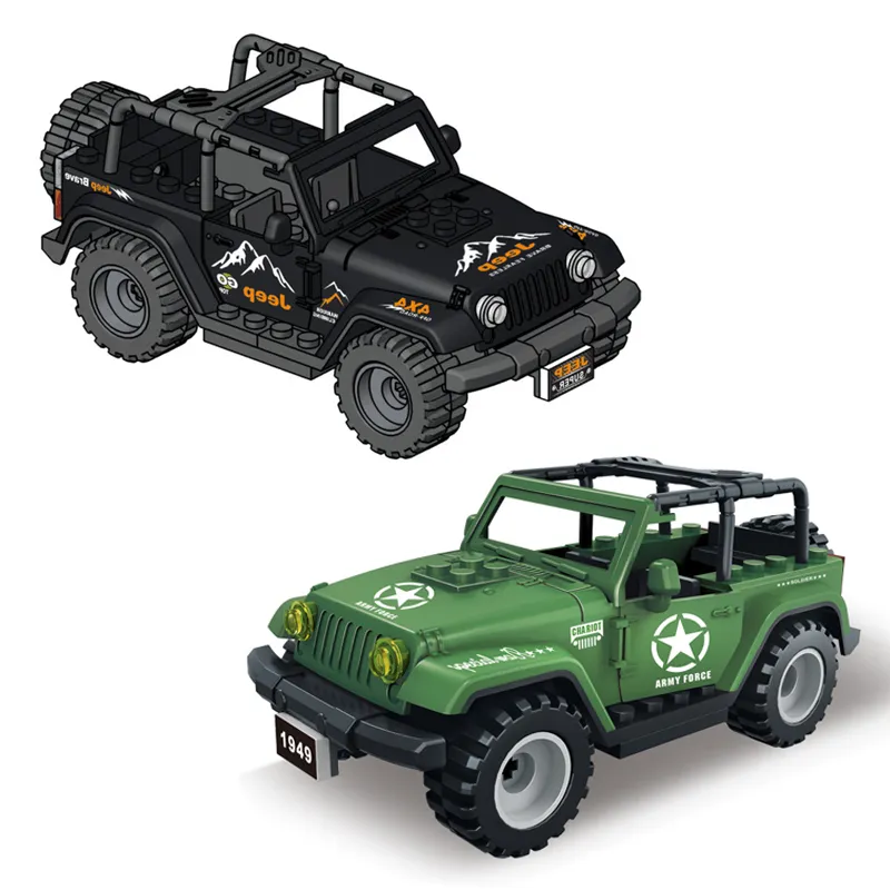 Zwart Groene Jeep Model Kit Wrangler Crv City Recreatie Voertuig Off Road Militaire Vrachtwagen Bouwstenen Bricks Toy For Boy