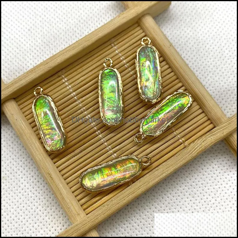 Charms Cylindrical Laser Imitation Shell Pendant Alloy Frame Size 9x26mm Suitable For DIY Jewelry Earring Accessories Wholesale