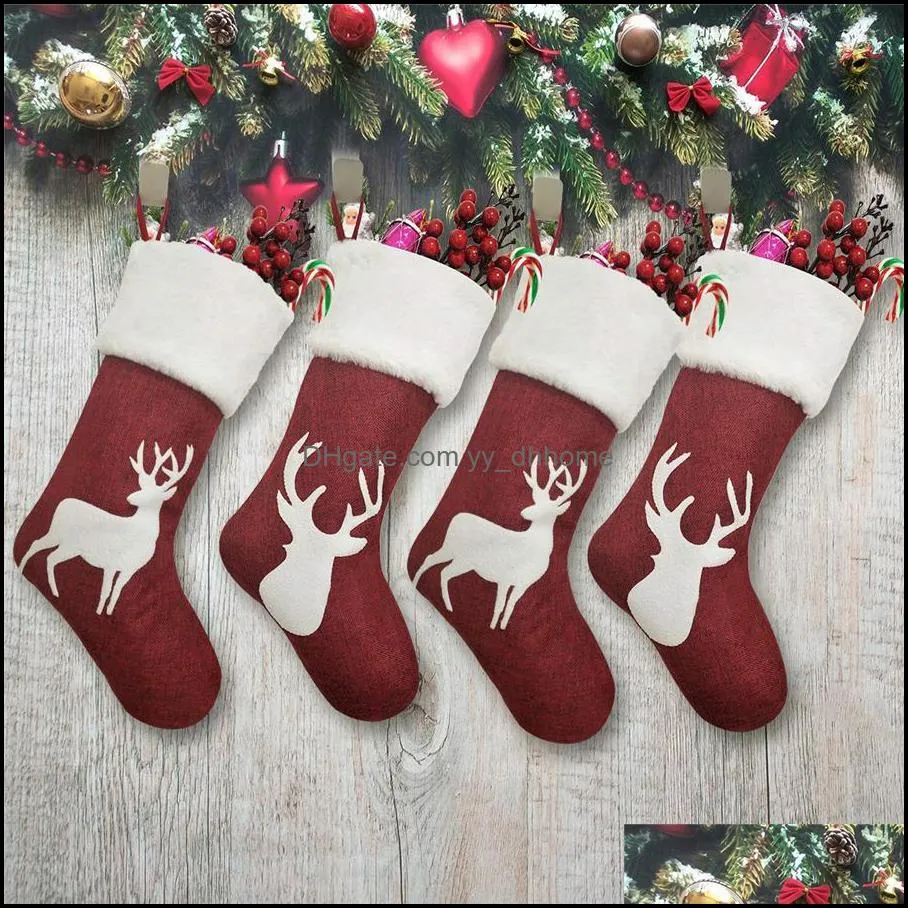 Large Elk Christmas Stockings Gift Bags Xmas Tree Ornaments Socks Fireplace Hang Pendant Christmas Decorations for Home JK1910