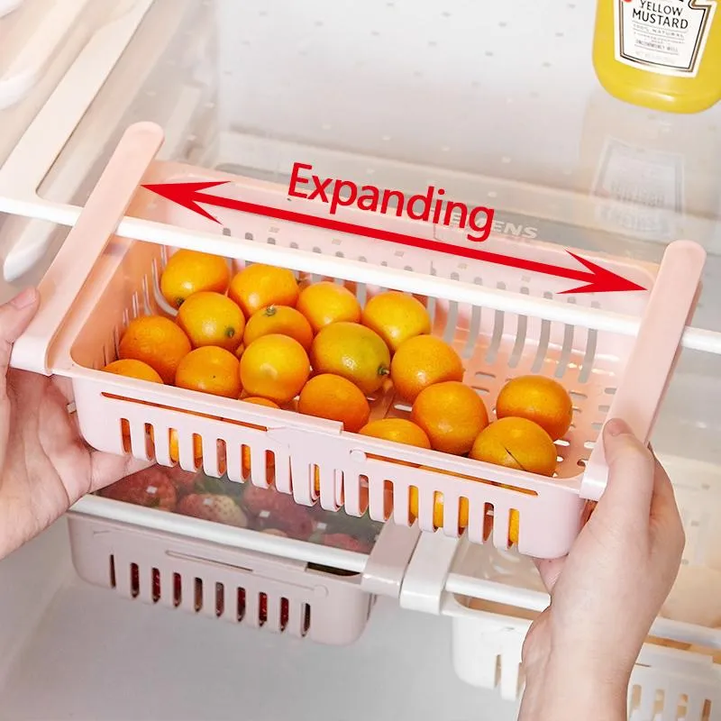 Organizzazione per la conservazione della cucina Organizzatore per cassetti del frigorifero Contenitore per alimenti Cestini per frutta Organizzatori per desktop Forniture per la casa a scomparsa