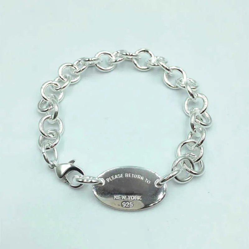 S Sterling Sier Ciondolo ovale Vendita esclusiva Bracciale con etichetta d'amore Gioielli originali di alta qualità Amanti Matrimonio Regalo di San Valentino Ritorno T Brand Designer