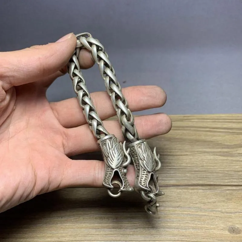 Lien, chaîne à collectionner ancien Tibet argent tissage étui Dragon chinois Bracelet plaqué tête cuivre Noble Double Holl Y0G5