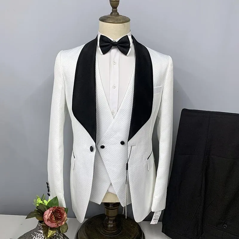 Men's Suits & Blazers EU Size White Wedding For Men 3 Piece Groom Tuxedo Shawl Lapel Dinner Prom Party Mens Luxury Man Suit Q1600