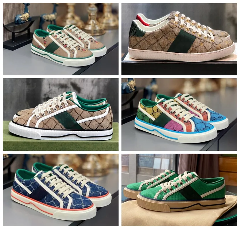 Tênis 1977 Canvas Sapatos Casuais Luxurys Designers Womens Shoe Itália Verde e Vermelho Stripe Web Sola Sole Alongamento Alto Algodão Top Top Sneaker
