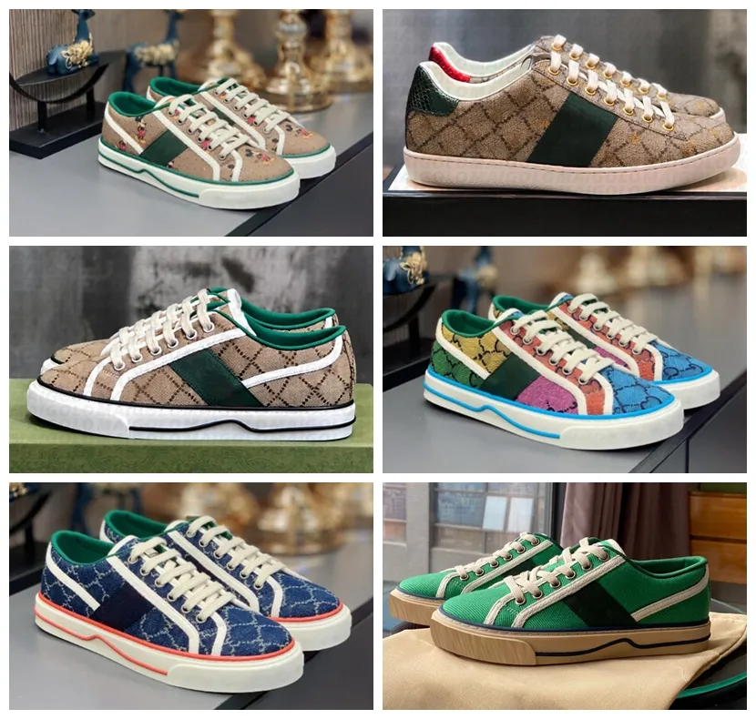 Tennis 1977 canvas casual schoenen luxe ontwerpers damesschoen Italië groen en rood web streep rubberen zool stretch katoen lage top heren sneakers