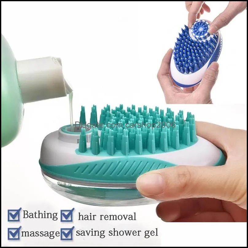 NEWPet 2 in 1 Bath Groom Brush Cat Dog Massage Brushes Removes Loose Hair Comb Pet Shower Scrubber Shampoo Dispenser Grooming Tools