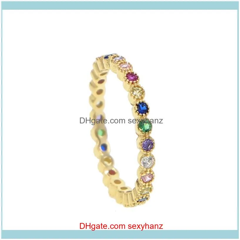 JewelryGenuine 925 Sterling Sier Arco-íris Colorido CZ Anéis de Dedo de Pedra para Mulheres Luxo Lindo Stack Anel Party Jewelry Grupo Gota