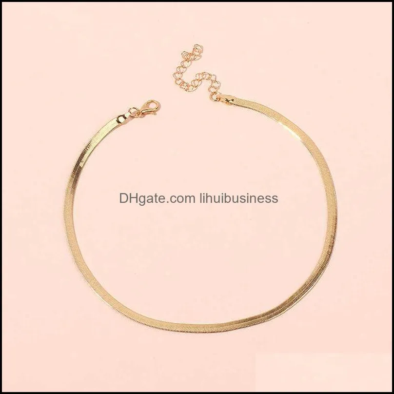 2021 Gold/Silver Plated Adjustable 5MM Flat Snake Chain Herringbone Choker Necklace Simple Dainty Jewelry for Women 15