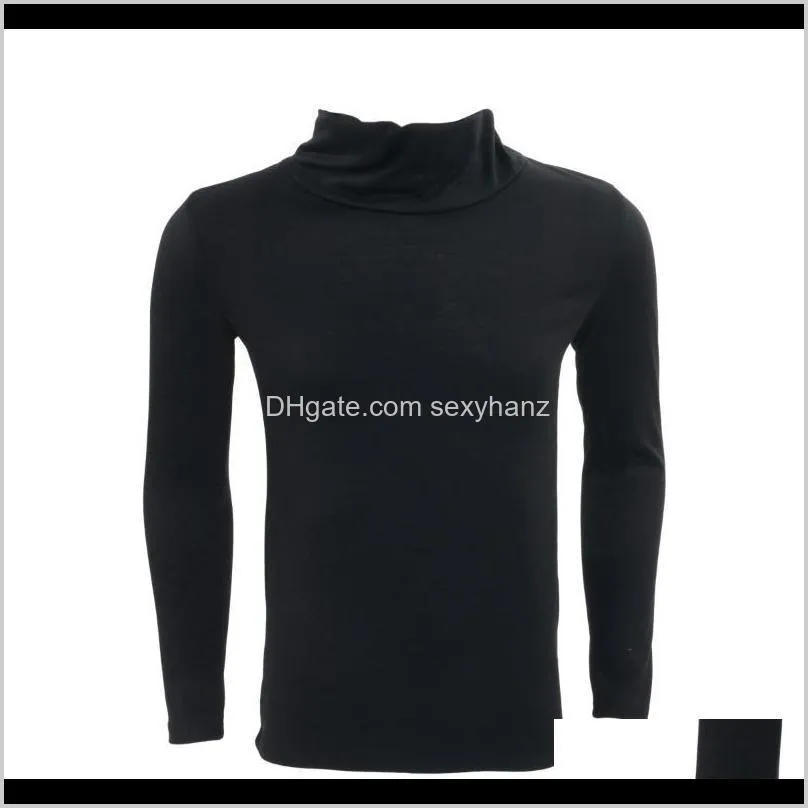 men`s t-shirt autumn winter high collar turtle neck pullover solid casual male tee long sleeve tops