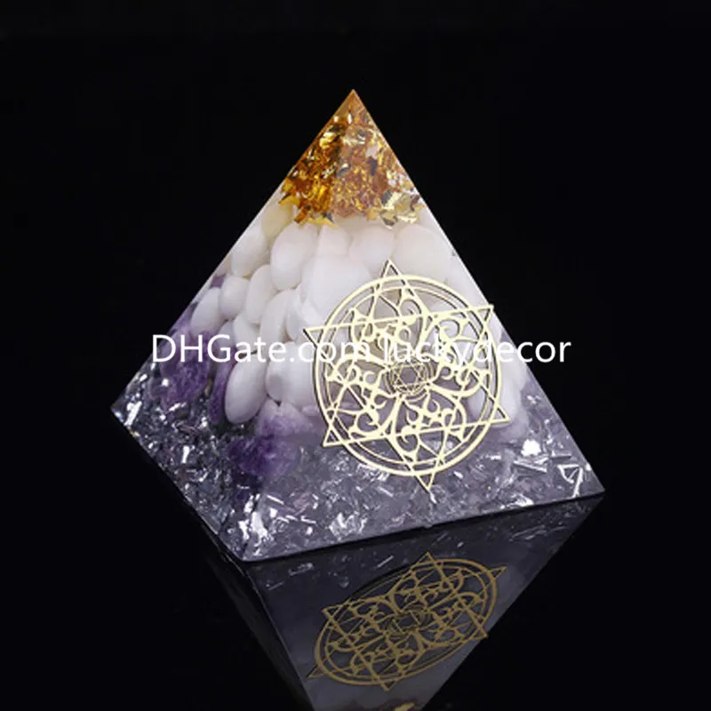 6cm chakra symbol orgonskydd pyramid generator dekor helig geometri metatron kub blomma träd av liv hamsa hand reiki helande kristall orgonit ädelstenar