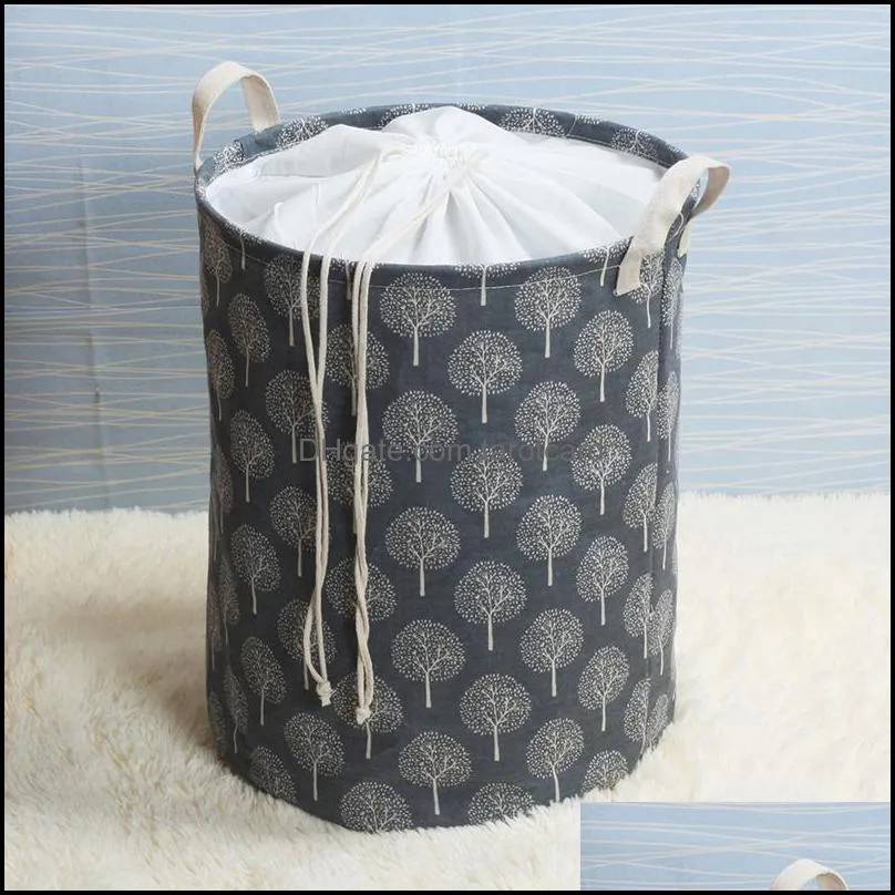 Foldable Laundry Basket Fabric Storage for Clothes Toys Waterproof Bucket with Drawstring Bathroom Organizer