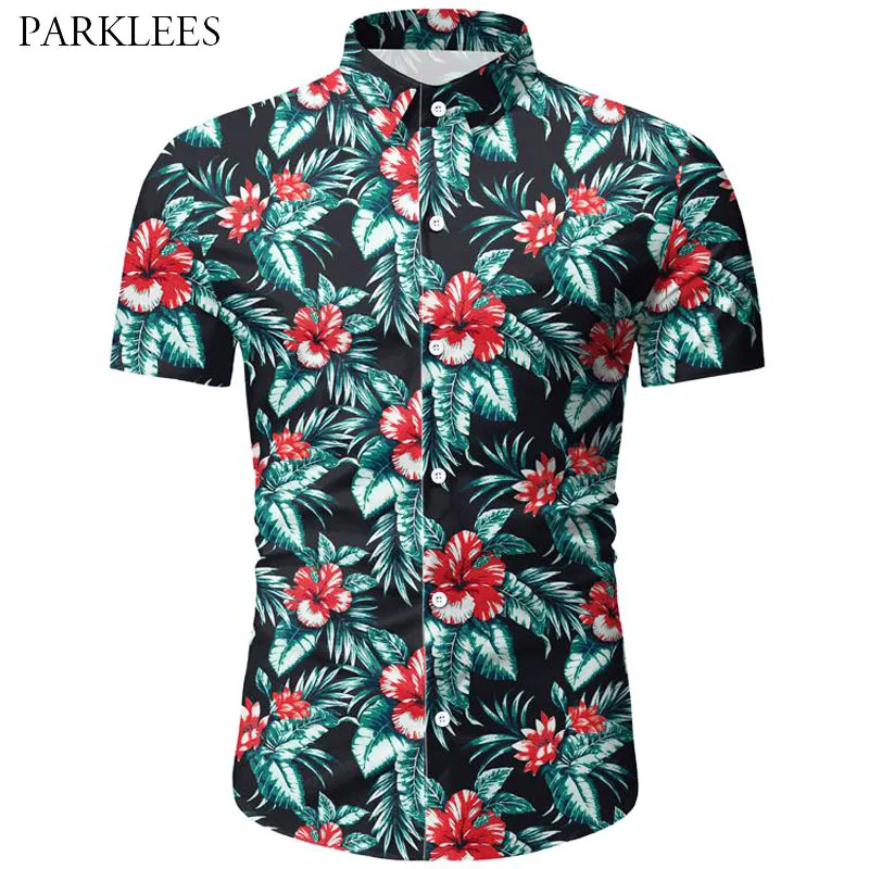 Цветочный напечатанный мужской пляж Гавайская летняя рубашка случайные каникулы алохи короткие рукавы рубашки для мужчин CamiSas Hombre 210524