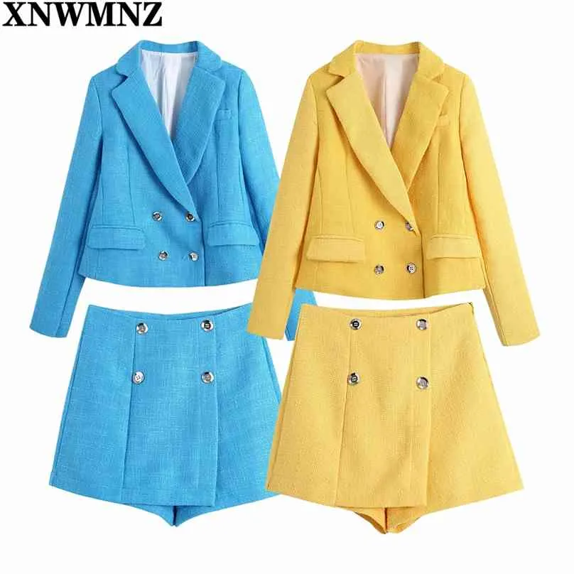 Moda donna doppio petto giacca corta in tweed cappotto abito vintage manica lunga tasca con patta capispalla femminile top chic 210520