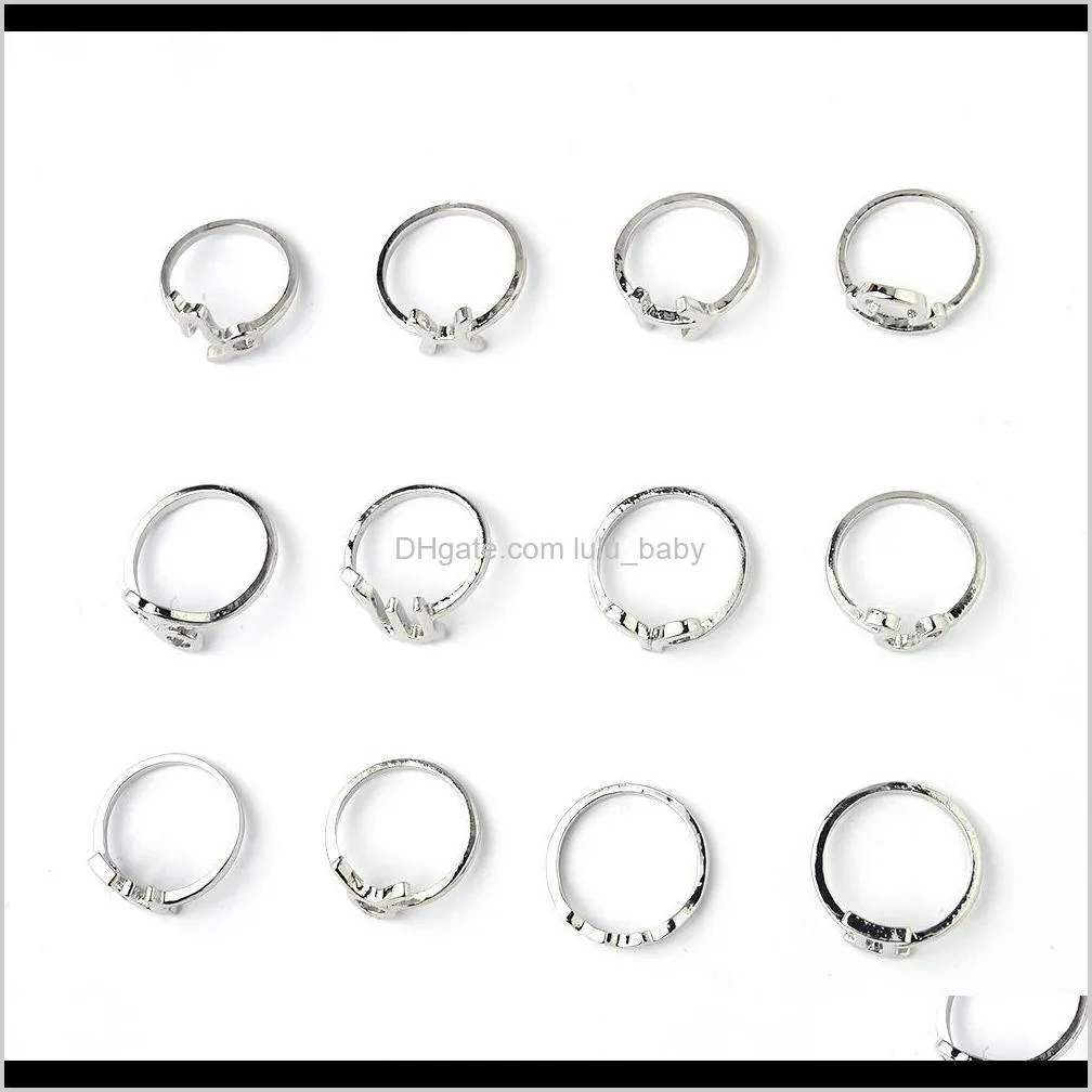 s2003 hot fashion jewelry silver knuckle ring set vintage twelve constellation stacking rings midi rings set 12pcs/set