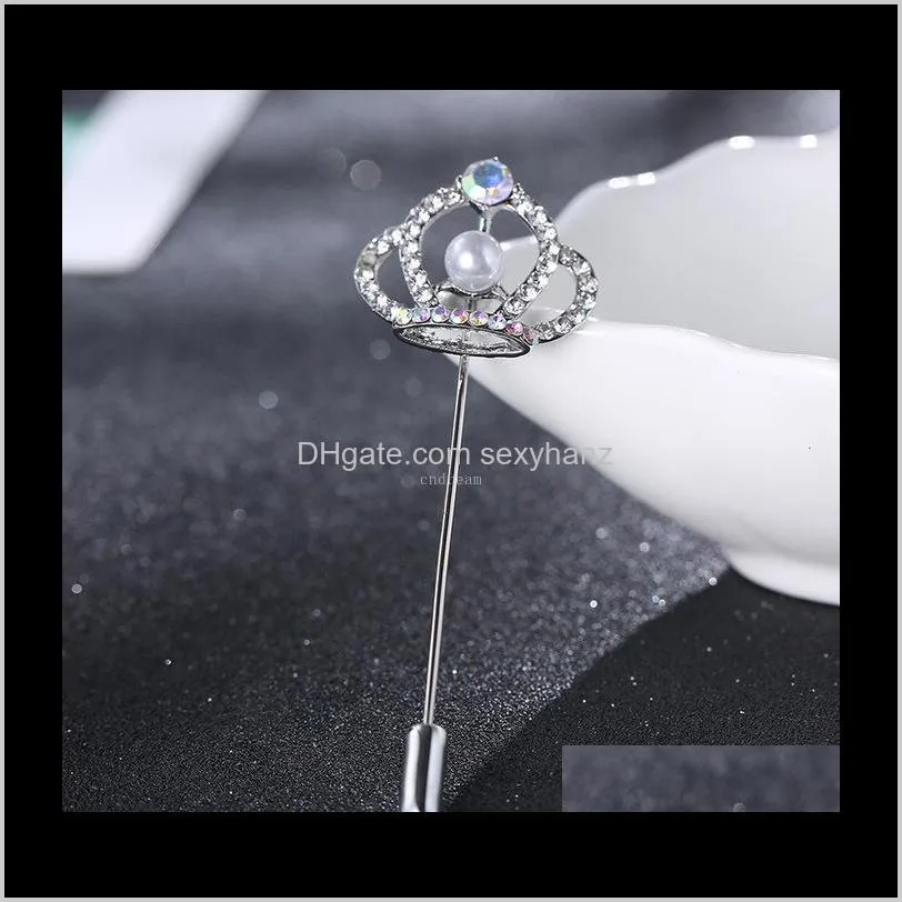 hollow diamond crown brooch pins fashion crystal lapel pin breastpin corsage for women men business suit pin fashion jewelry will and