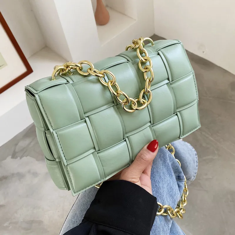 Omuz Çantaları kadın Rahat Örgü Flap Lüks Tasarımcı Çanta Kaliteli PU Deri Tote Çanta Kadın Zincir Dokuma Crossbody