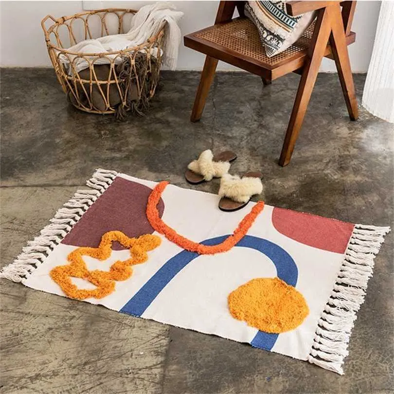 Cotton Rug Modern Nordic Geometric Area Carpet Home Tapetes Living Room Decoration Floor Mat Door Mats Rugs el Decor 60x90cm 211124