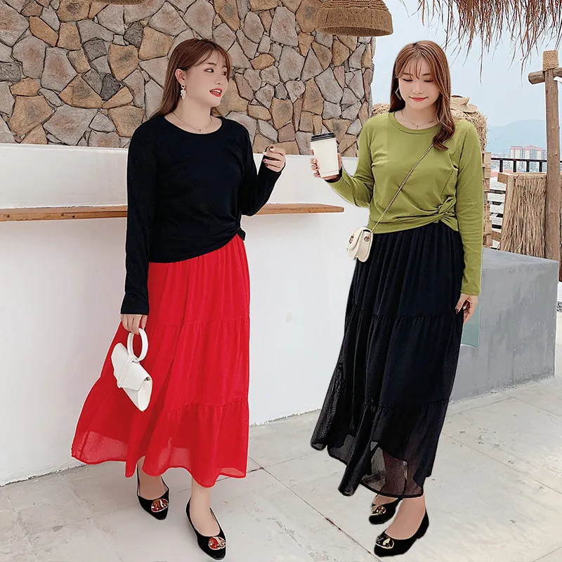 Korean Large Women's Autumn Suit Fat Mm Irregular Top Age Reducing Half Length Skirt Slim Two Piece Set 2155