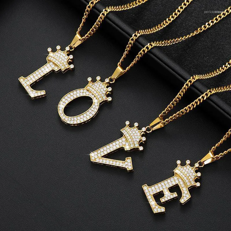 Chaînes Crystal Zircon Alphabet Pendentif Colliers pour femmes Hommes Couronne Lettre initiale Collier Hip Hop Gold Chain Bijoux Collier1