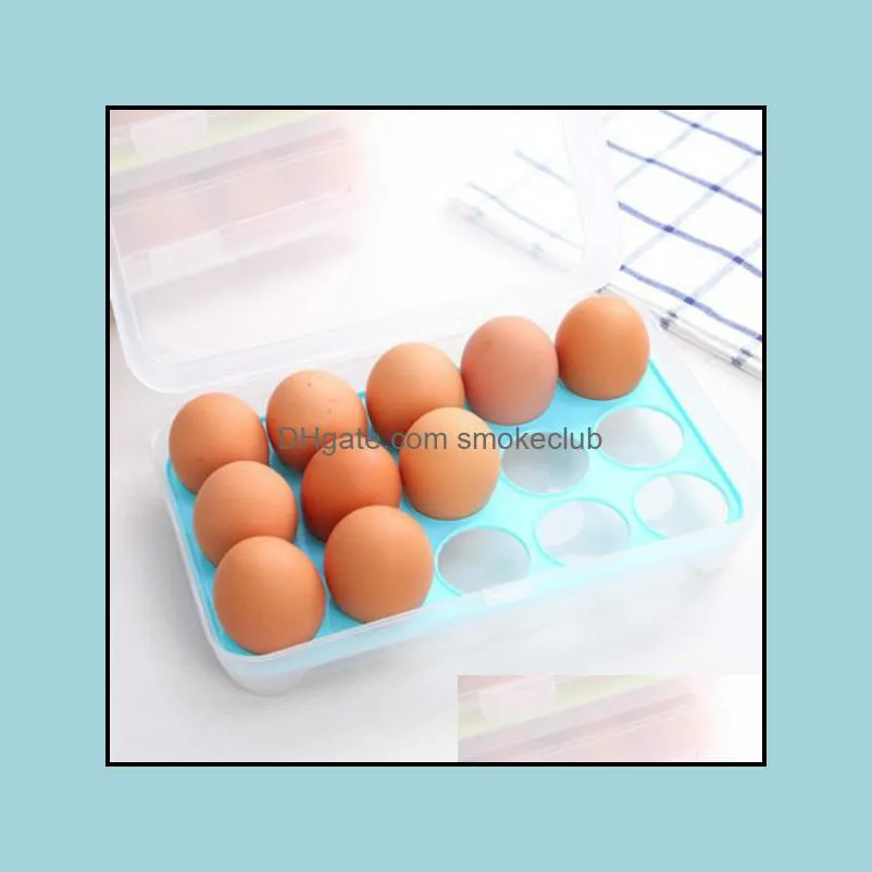 Plastic Egg Storage Box Organizer Refrigerator Storing 15 Eggs Organizers Bins Outdoor Portable Container RRD7074