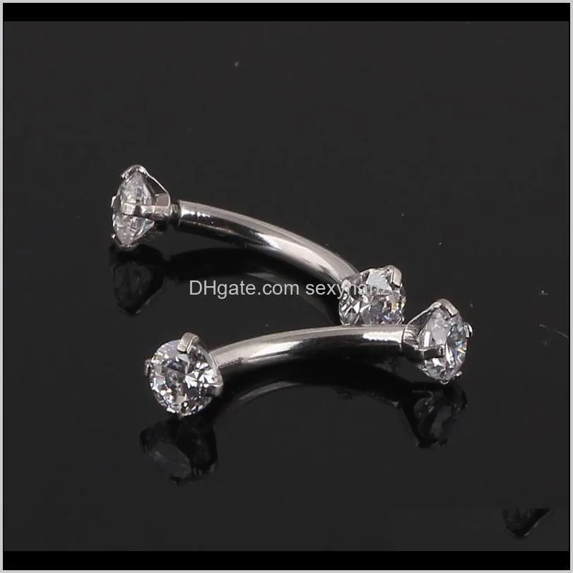 tragus earring internally thread cubic zircon stainless steel curved barbell piercing eyebrow ring body jewelry