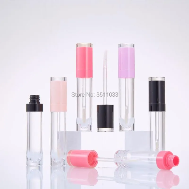 Aufbewahrungsflaschen Gläser 5 ml Runde klare Lipgloss-Röhrenverpackungsbehälter Rosa Schwarz Lila Kappendeckel Leere Blam-Ölflasche mit Zauberstab