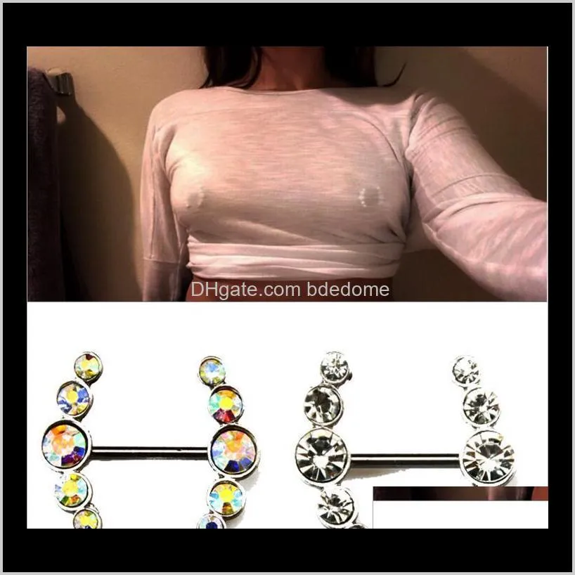 hot sale jewelry rings five ab white diamond barbell ring 1.6x16mm nipples at both ends best selling body nipple ring