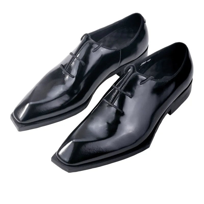 2021 bout carré chaussures habillées en cuir talon plat en cuir de vache hommes Oxfords chaussure d'affaires formelle mocassins faits à la main
