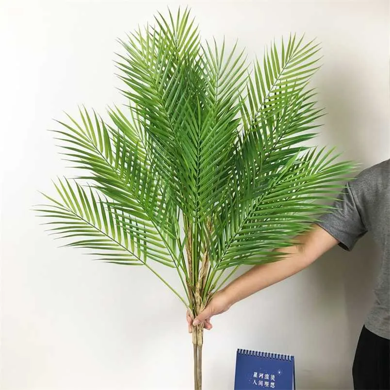 96cm 13 teste Palma tropicale artificiale Grandi piante Foglie Foglie di palma finte Fogliame di plastica Monstera per la decorazione dell'ufficio 211104
