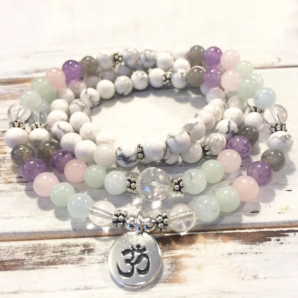 MG0988 New Design Healing Crystals Calming 108 Mala Bracelet Fashion Women`s Quartz Anxiety Stress Relief Wrist Mala Bracelet