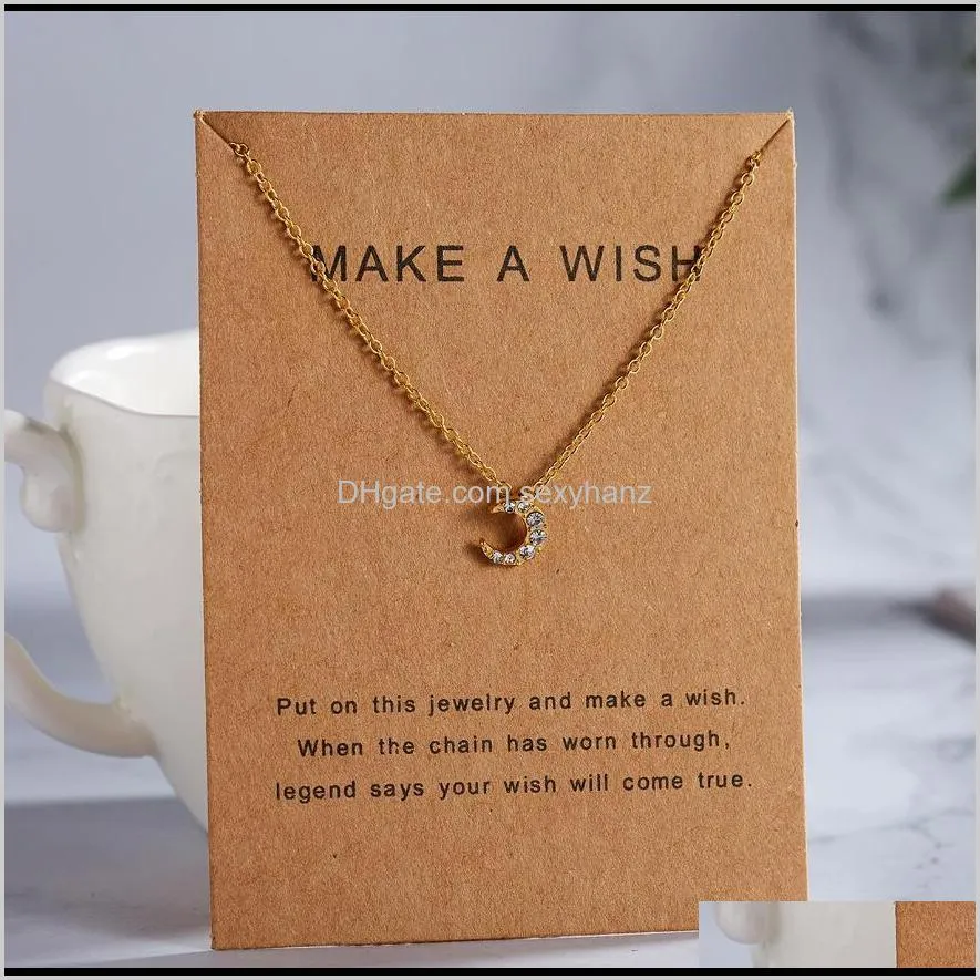 creative alloy set auger moon pendant necklace with letter paper card crystal gold plated necklaces charm chokers clavicle chain women
