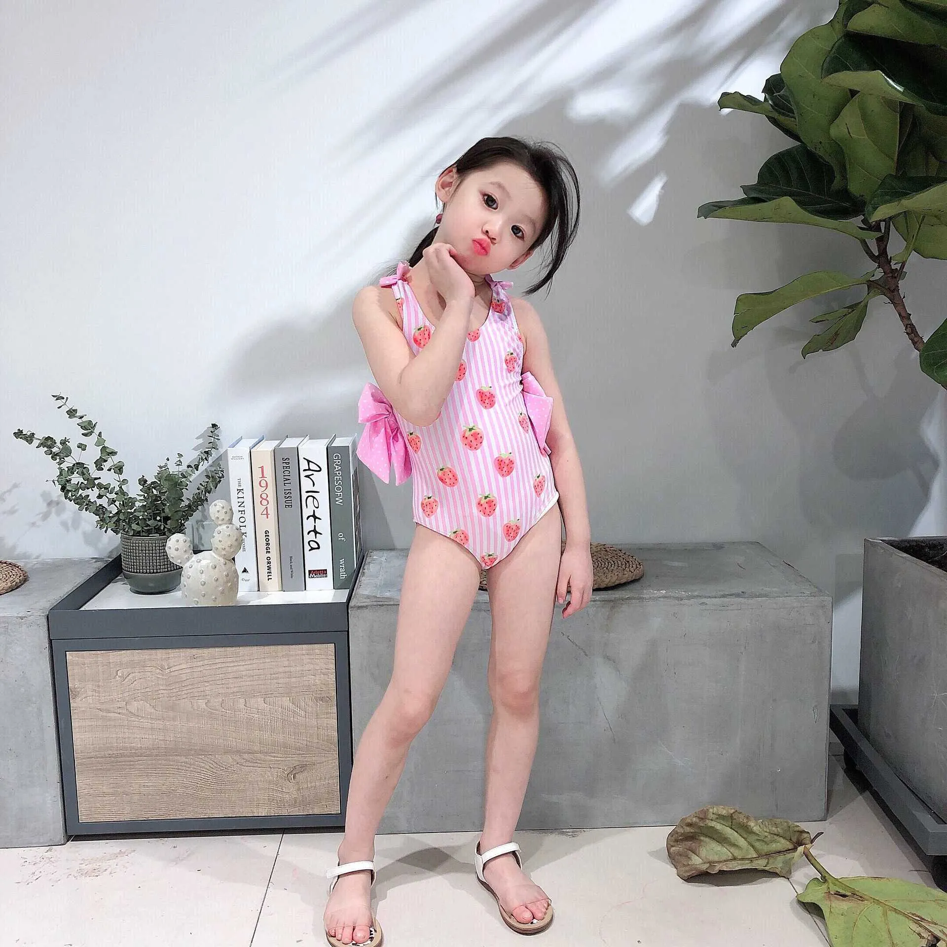 Stawberry Pink Cross Back Baby Girl Cute One Piece Swimsuits Perfect Summer Oufit For Children From Bai09 14.98 DHgate.Com
