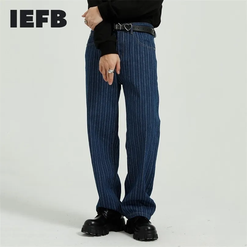 IEFB erkek Bahar Sonbahar Kore Tarzı Kişiselleştirilmiş Eğilim Çizgili Düz Yıkama Kot Vintage Streetwear Pantolon 9Y5791 211111