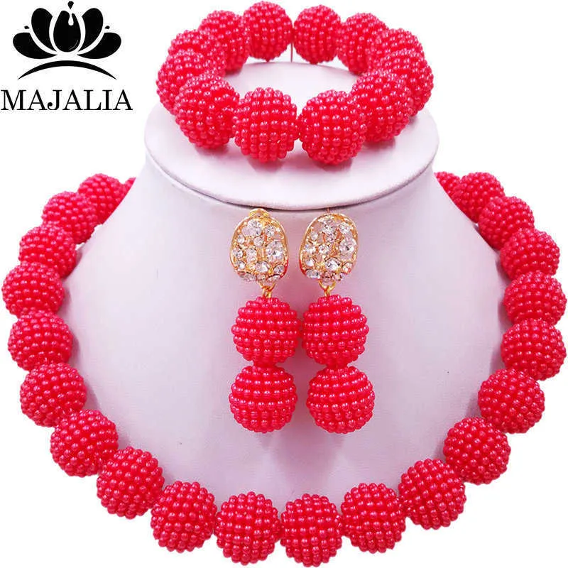 Majalia Classic Trends Nigerian Wedding African Jewelery Set Red Crystal Necklace Bride Jewelry Sets 1ZZ003 H1022