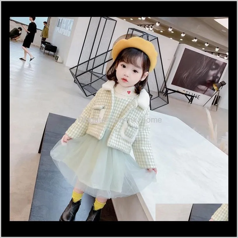 girls` winter dress suit version of children`s fashion two piece plush princess skirt for children`s middle and large children