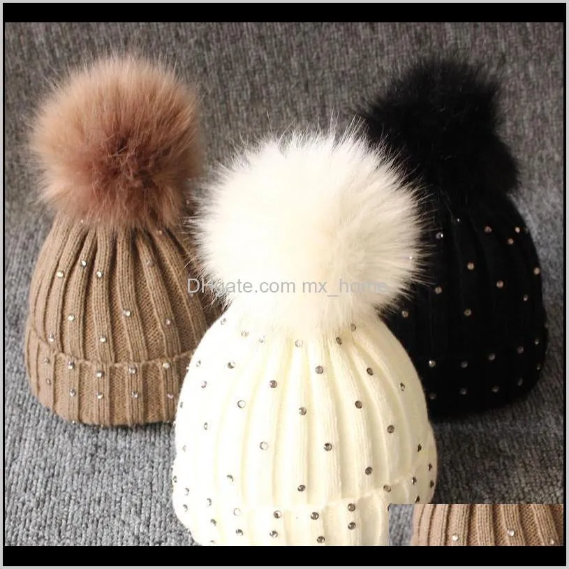 cute infant baby knit cap baby girls crochet hats kids designer sequins fur pompom solid caps outdoor slouchy beanies toddler baby