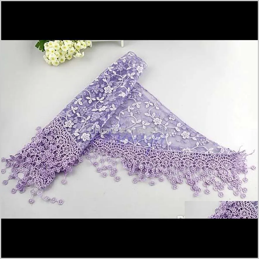 ladies lace tassels sheer metallic scarf summer women burnt-out floral rose print triangle bandage embroidered scarf shawl wraps