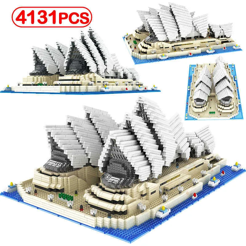 4131PCS Toys For Children Diamond Bricks Famous City Architecture Sydney Opera House Model Mini Building Blocks Educational Toys X0902