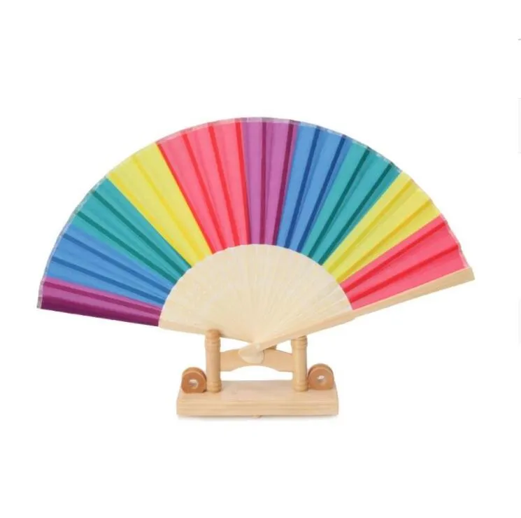 Chinese Style Colorful Rainbow Folding Hand Fan Party Favors Wedding Souvenirs Giveaway For Guest