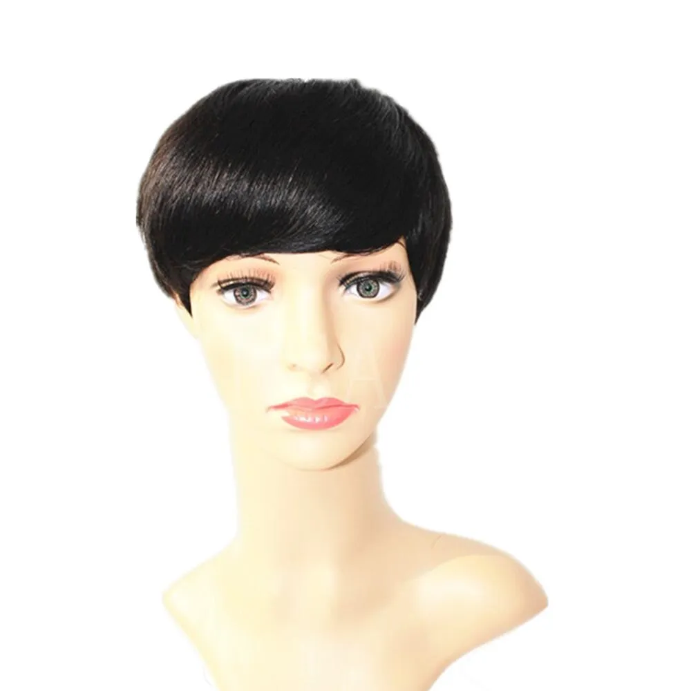 Pixie cut wig virgin Indian machine made wig human hair short bob none lace front wigs for african american women271R