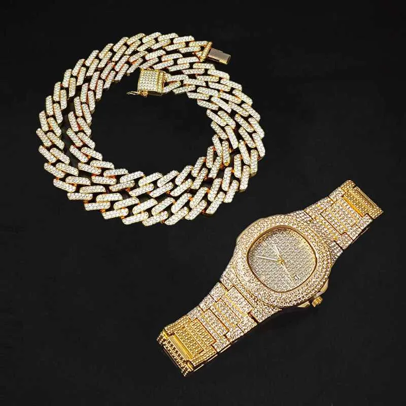 Wristwatches Watch For Women Top Iced Out Diamond Men Cuban Link Chain Necklace Wristwatch Man HipHop