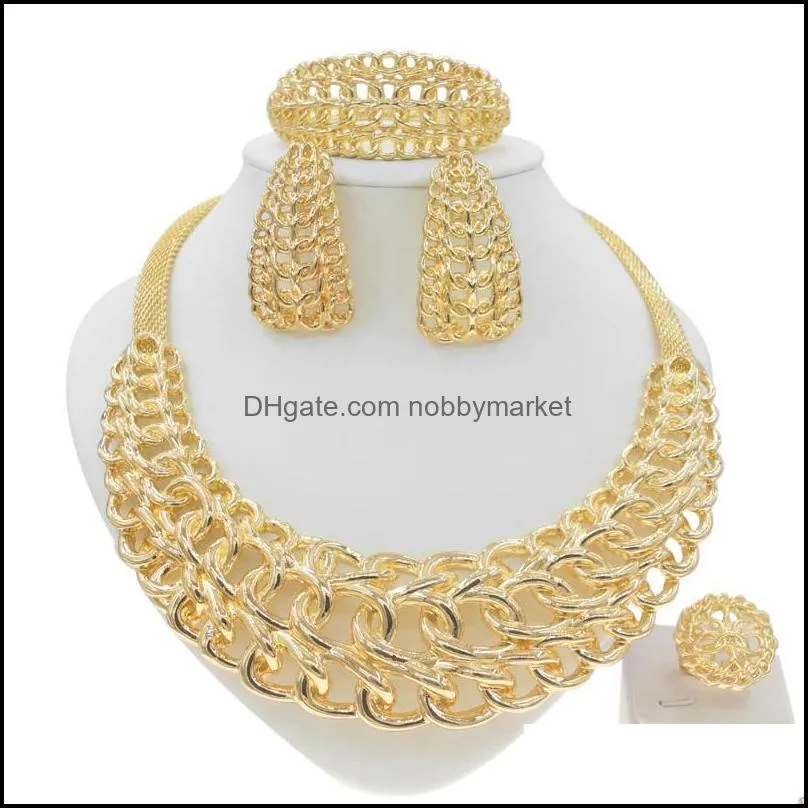 Earrings & Necklace Yulaili Factory Direct Sales Brazilian Gold Jewelry Set Wholesale Women`s Wide Chain Latest Design Jewellery Sets