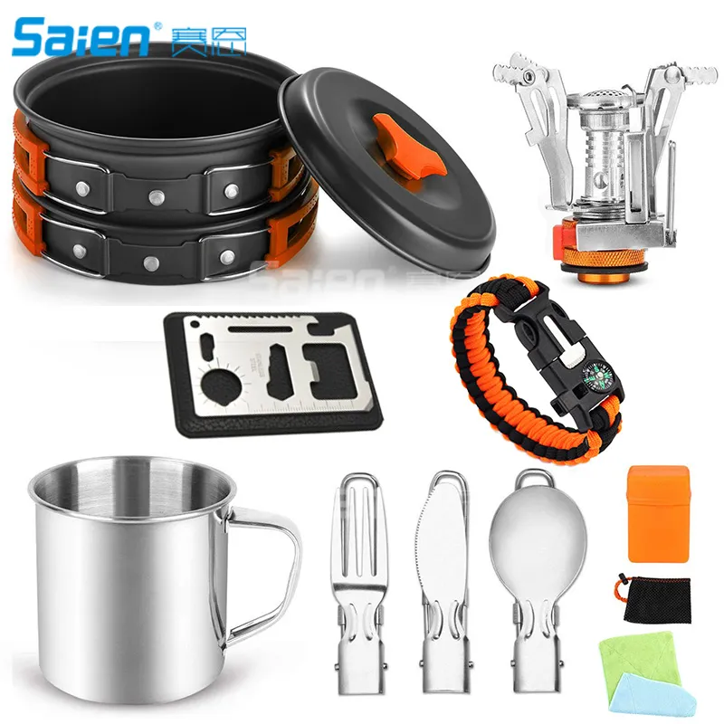 12/13/18/23 PCS Camping Cookware Kit de messages de cuisine, en aluminium pliant de pots et de casseroles en plein air pour 1/2/3/4 personne