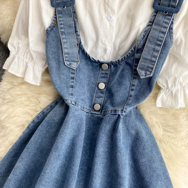 Sweet & Stylish Two-Piece Denim Skirt Set - College Style