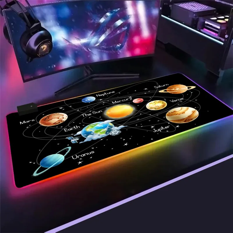 Pad de souris de jeu supplémentaire RGB Space Stars Computer Mousepad Gamer Anti-Slip Naturel Caoutchouc Naturel Mouse Pad Manga Mouse Pad