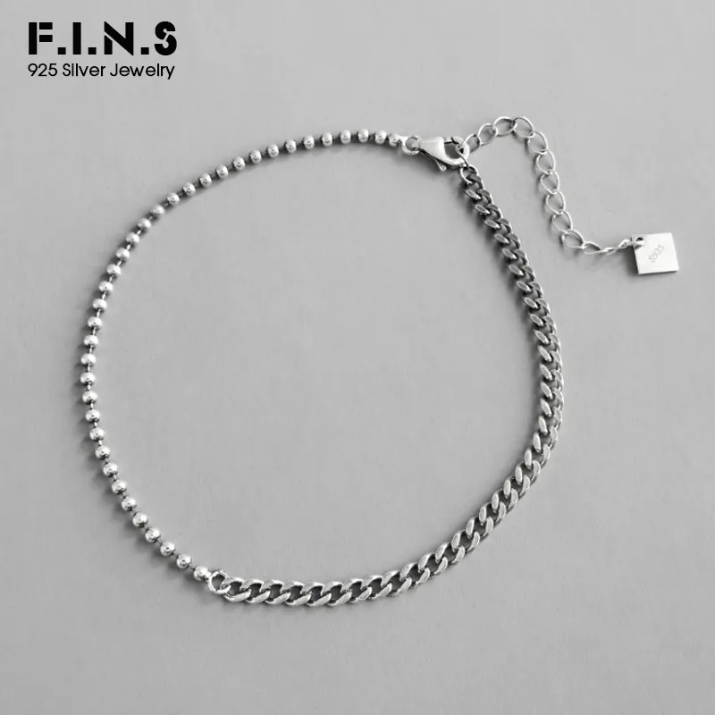 F.I.N.S Antikes 925er Fußkettchen-Armband, Barfußsandalen, Perlengliederkette, 925er Sterlingsilber, Fußarmbänder für Damen