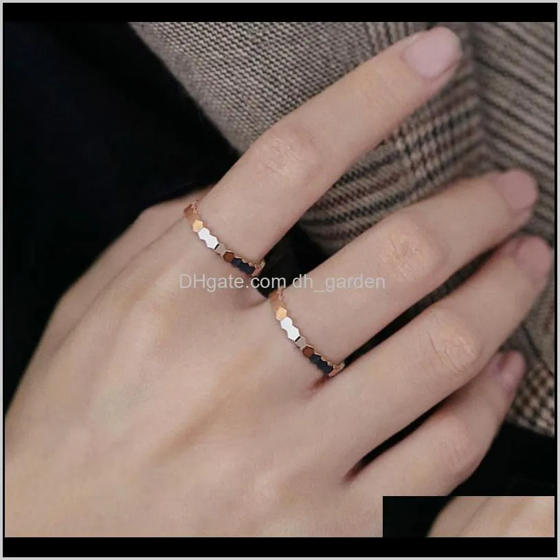 18kgp rose gold color titanium steel hive rings fashion 316l stainless steel jewelry for female lady (kgr006)1