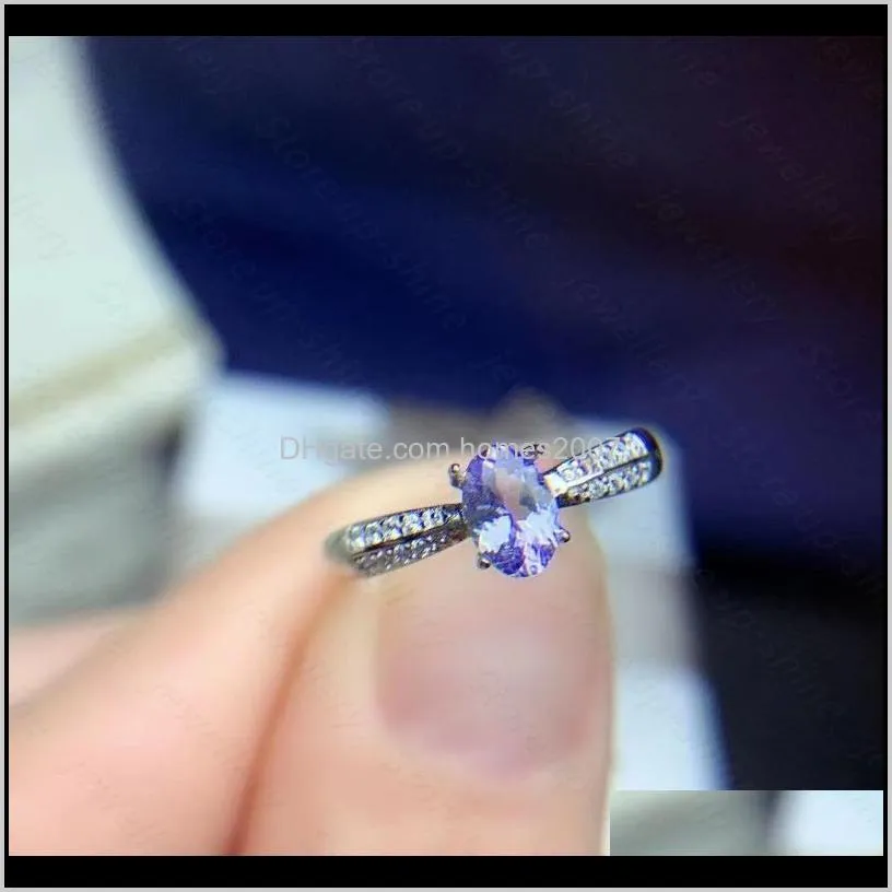 natural tanzanite ring 925 silver women`s simple atmosphere elegant cluster rings