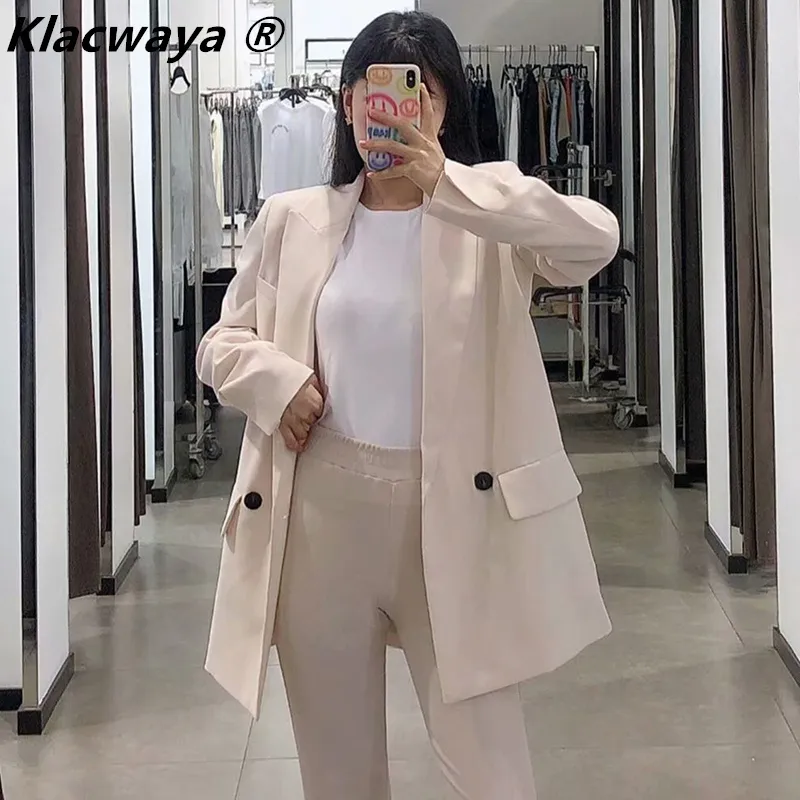 Blazer Femme Blanc Plaszcz Wiosenny Damski Vertikale Casual Frauen Anzug Mantel Completo Donna Mode Zweireiher Damen 210521